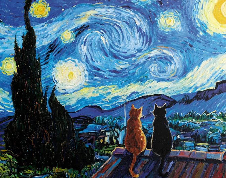 AI art — cats watching a starry night